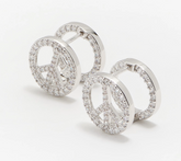 Diamonique x Lisa Freede Peace Sign Huggie Hoop Earrings, Silvertone